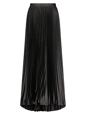 Pleated Satin Maxi Skirt