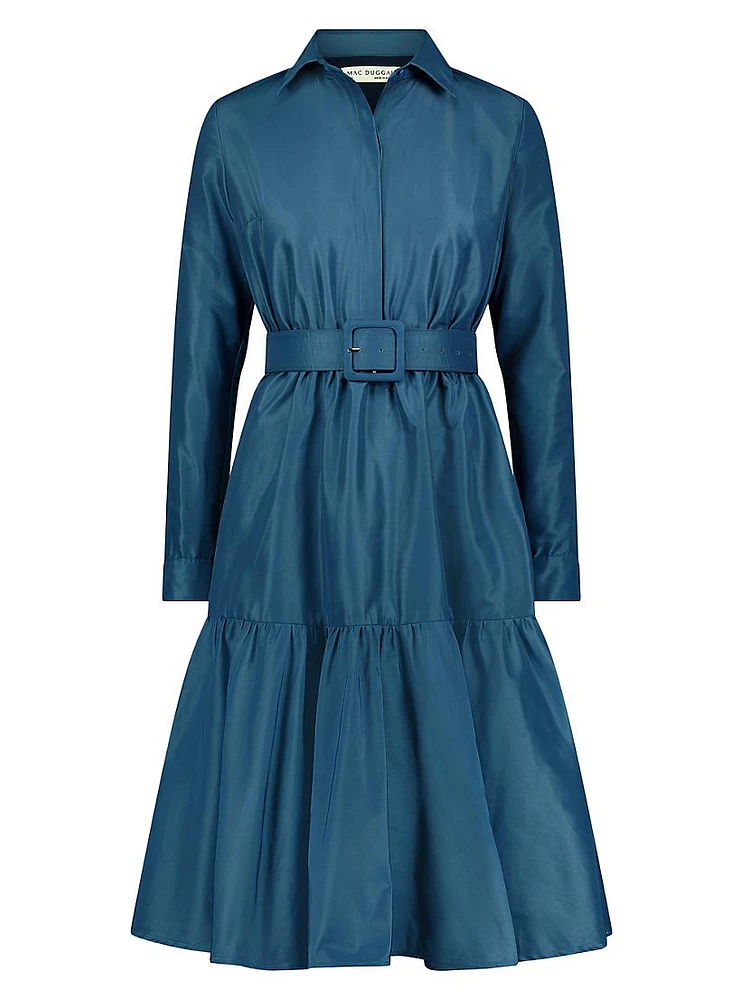 Faille Belted A-Line Shirtdress