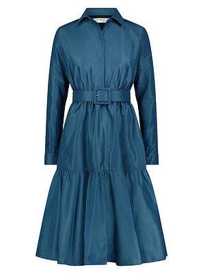 Faille Belted A-Line Shirtdress