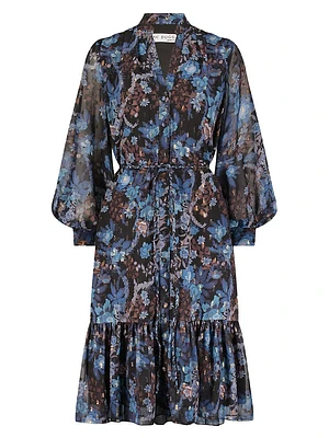 Floral Chiffon Tie-Waist Midi Shirtdress