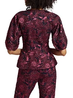 Floral Jacquard Peplum Top