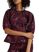 Floral Jacquard Peplum Top