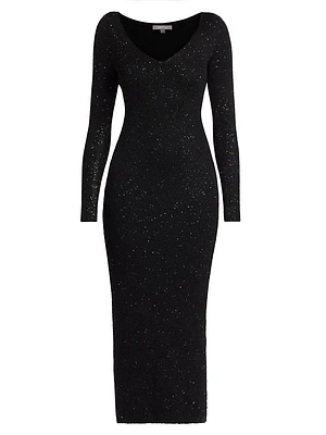 Sequin Knit V-Neck Midi-Dress