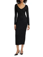 Sequin Knit V-Neck Midi-Dress