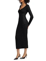 Sequin Knit V-Neck Midi-Dress