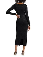 Sequin Knit V-Neck Midi-Dress