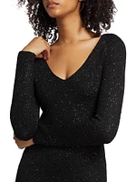 Sequin Knit V-Neck Midi-Dress