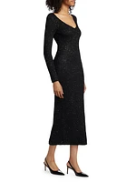 Sequin Knit V-Neck Midi-Dress