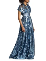 Metallic Floral Full Skirt Gown