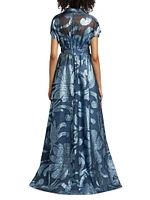 Metallic Floral Full Skirt Gown