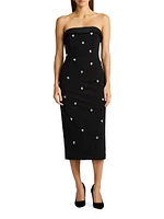 Beaded Tuxedo Strapless Midi-Dress