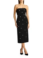 Beaded Tuxedo Strapless Midi-Dress