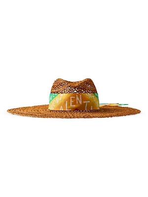 Escape Wide Brim Straw Hat with Silk Bandeau Scarf