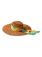 Escape Wide Brim Straw Hat with Silk Bandeau Scarf