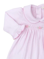 Baby Girl's Smocked Dress & Footed Pants Set