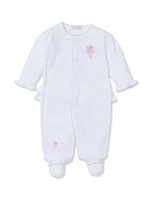 Baby Girl's Floral Embroidery Ruffled Footie