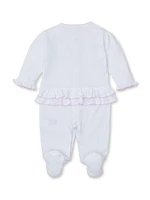 Baby Girl's Floral Embroidery Ruffled Footie