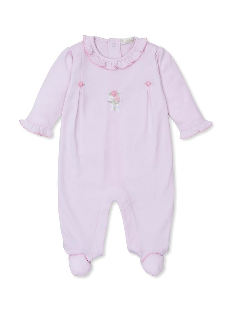 Baby Girl's Floral Embroidered Footie