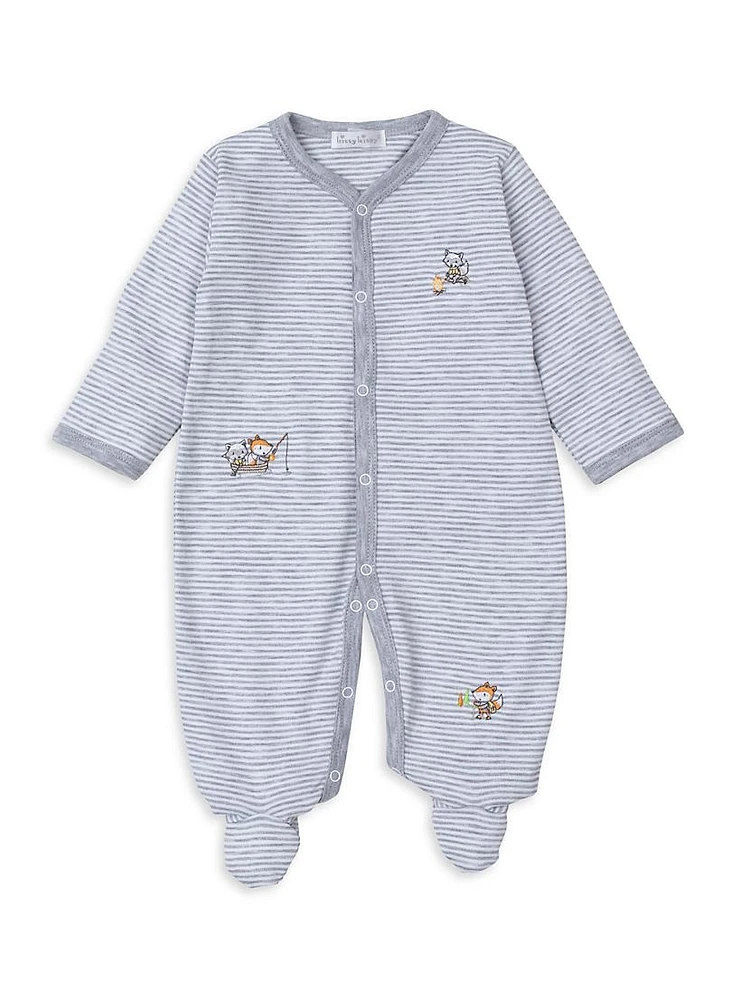 Baby Boy's Fox Embroidered Striped Footie