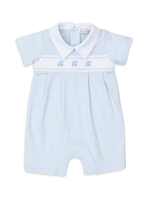 Baby's Collared Embroidered Striped Short Playsuit