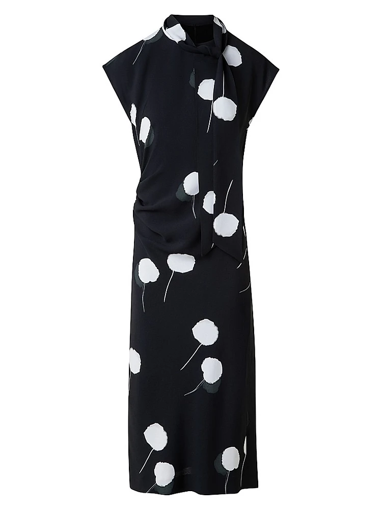 Dandelion Print Crêpe Midi-Dress