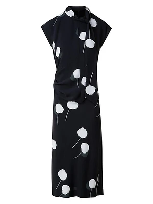 Dandelion Print Crêpe Midi-Dress