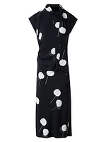Dandelion Print Crêpe Midi-Dress