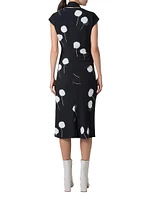 Dandelion Print Crêpe Midi-Dress