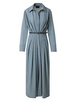 Wool Pleated Long-Sleeve Midi-Dress