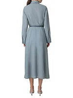 Wool Pleated Long-Sleeve Midi-Dress