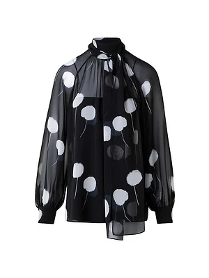 Dandelion Silk-Georgette Bow Turtleneck Blouse
