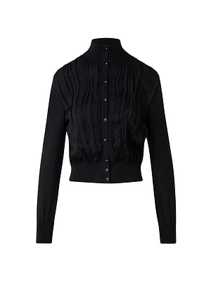 Virgin Wool-Silk Knit Layered Cardigan