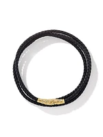 Chevron Triple Wrap Bracelet in Black Leather and 18K Yellow Gold, 3MM