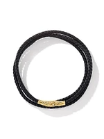 Chevron Triple Wrap Bracelet in Black Leather and 18K Yellow Gold, 3MM