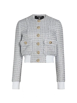 Buttoned Tweed Blouson Jacket