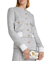 Buttoned Tweed Blouson Jacket