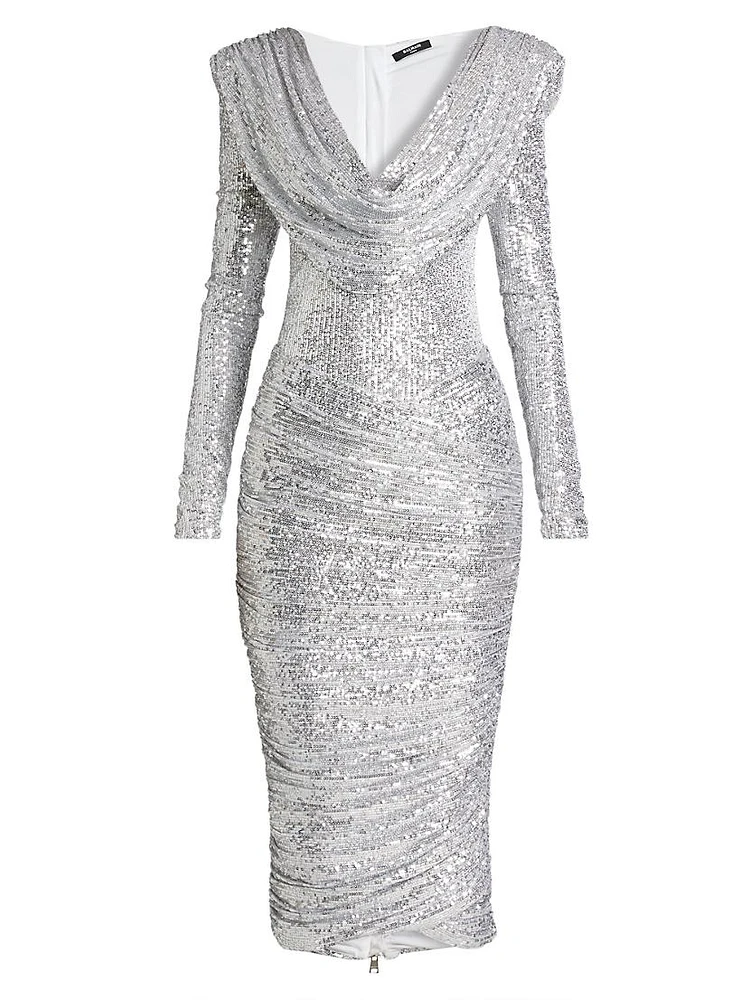 Sequined Cowlneck Midi-Dress