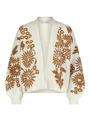 Floral-Stitched Crop Cardigan