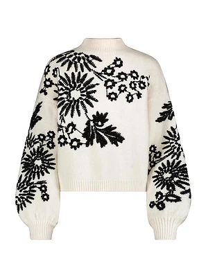 Stitched Florals Cotton-Blend Crop Sweater