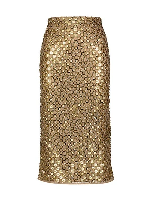 Embellished Mesh Pencil Skirt