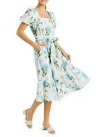 Jasmine Floral Tie-Waist Midi-Dress