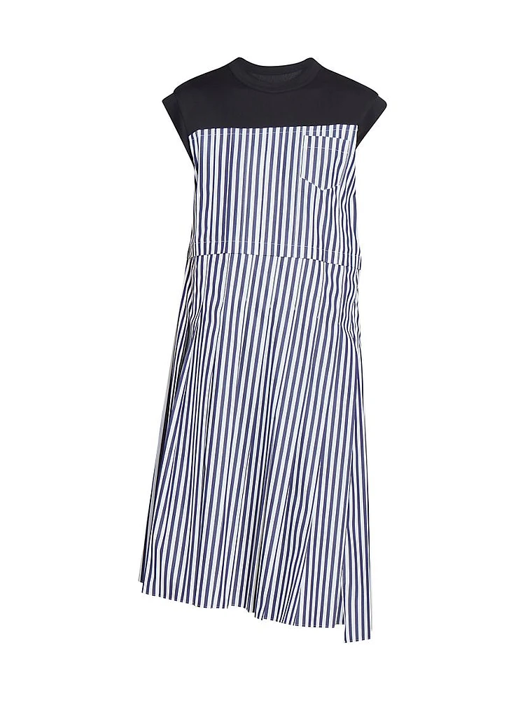 Pieced Poplin & Jersey Midi-Dress