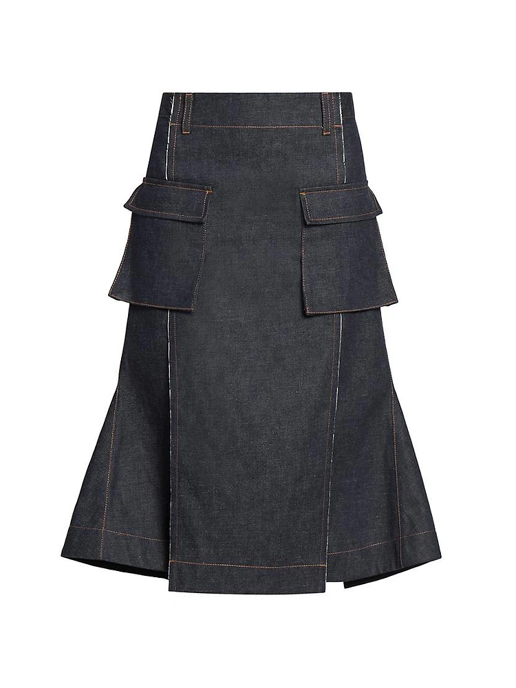 Pleated Deconstructed Denim Skirt