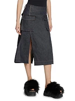 Pleated Deconstructed Denim Skirt