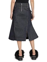 Pleated Deconstructed Denim Skirt