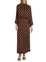 Enclosed Stripe Blouson Maxi Dress