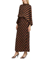 Enclosed Stripe Blouson Maxi Dress