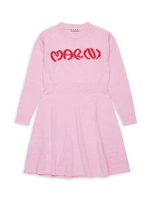 Little Girl's & Logo Long-Sleeve Sweater Dress