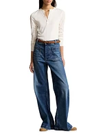 Stretch Cotton Wide-Leg Jeans