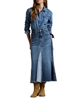 Deconstructed Patchwork Denim Midi-Skirt